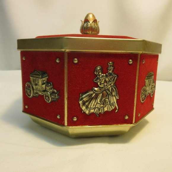 Antique Velvety Flocked Toffee Tin - Picture 3 of 5